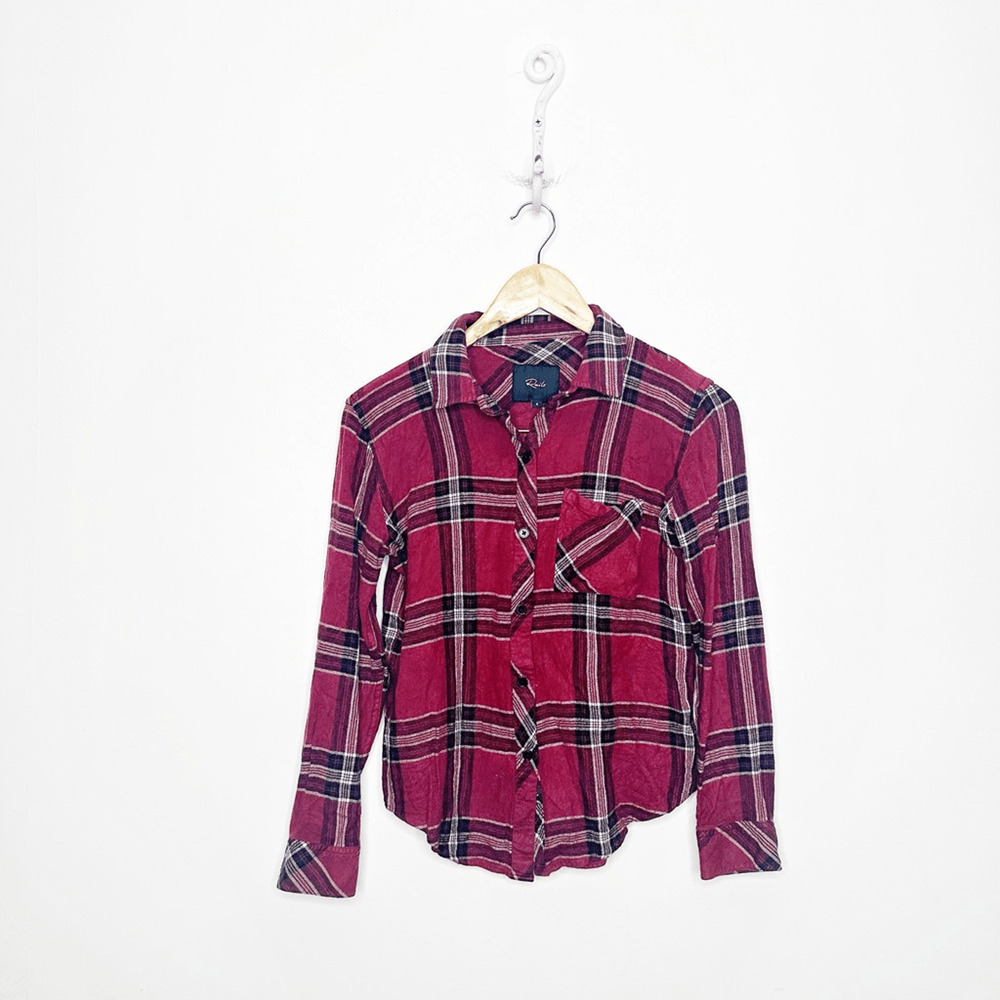 RAILS HUNTER Shirt SANGRIA BLACK WHITE button down rayon womens small S